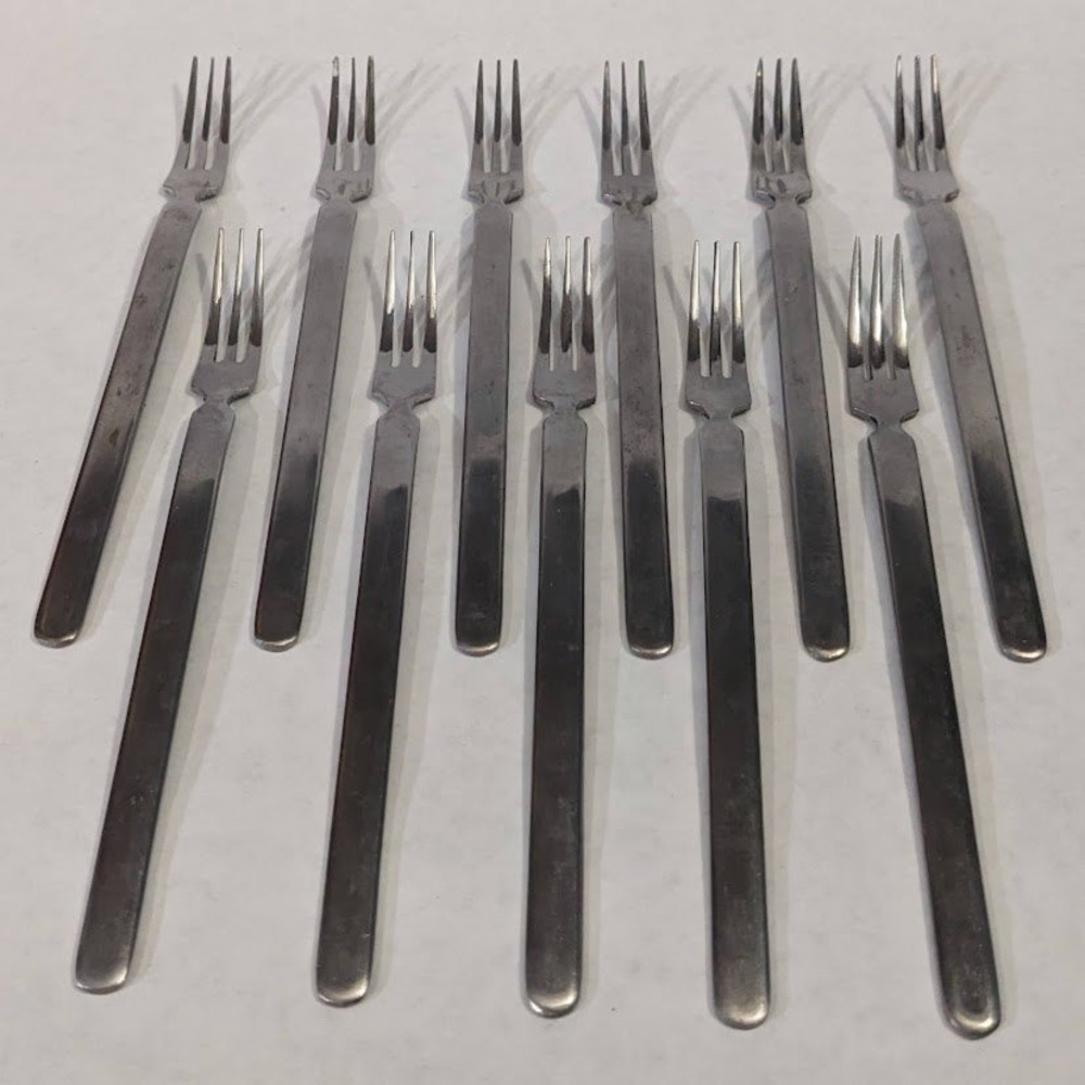 Vintage Knobler Stainless Steel Cocktail Forks Set of 11 MCM Japan Silverware 6"